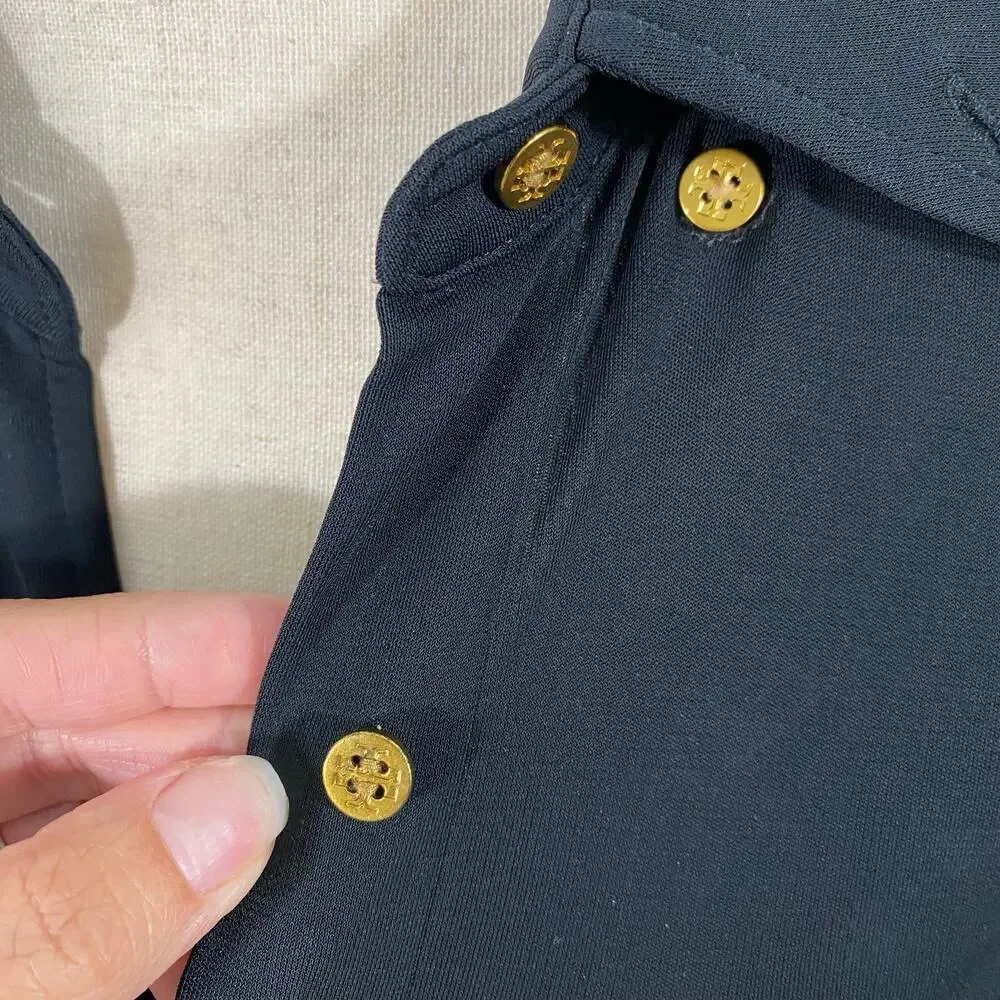 Tory Burch Women Black with Gold Buttons Button Up Jersey Shirt Dress Size XS